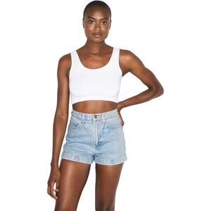 American Apparel High-Waist Cuff Shorts Women's Size 27 Light Wash 100% Cotton
